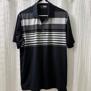 Callaway Opti Dri Mens‎ Golf Polo Shirt Short Sleeve Striped Black Gray White M